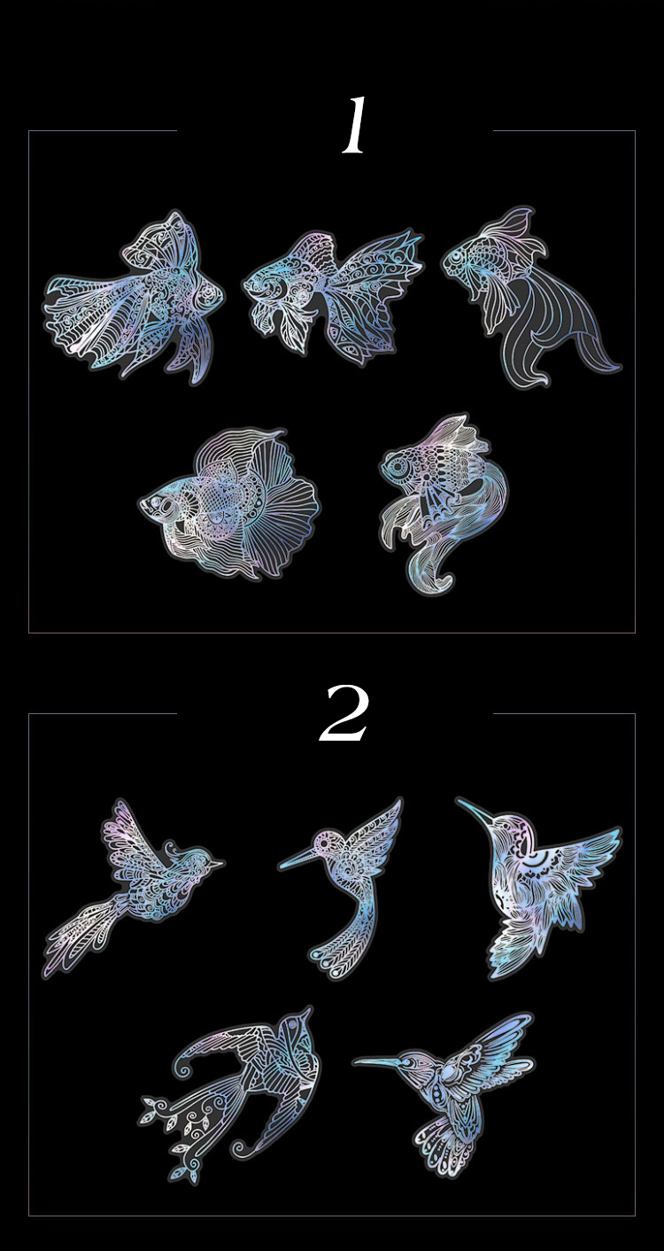 10Pcs/Bag Vintage Laser Animal Sticker Art Aesthetic Feather Hand Account Decoration Stationery Sticker 8 Styles