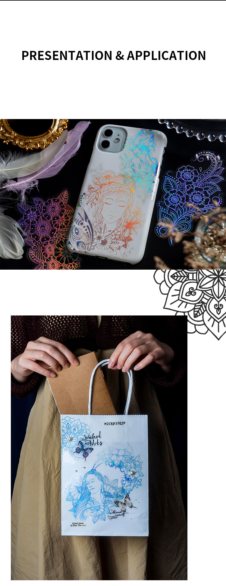 10Pcs/Bag Vintage Laser Animal Sticker Art Aesthetic Feather Hand Account Decoration Stationery Sticker 8 Styles