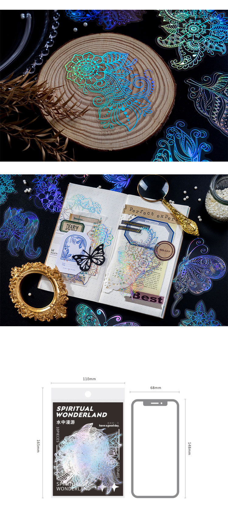 10Pcs/Bag Vintage Laser Animal Sticker Art Aesthetic Feather Hand Account Decoration Stationery Sticker 8 Styles