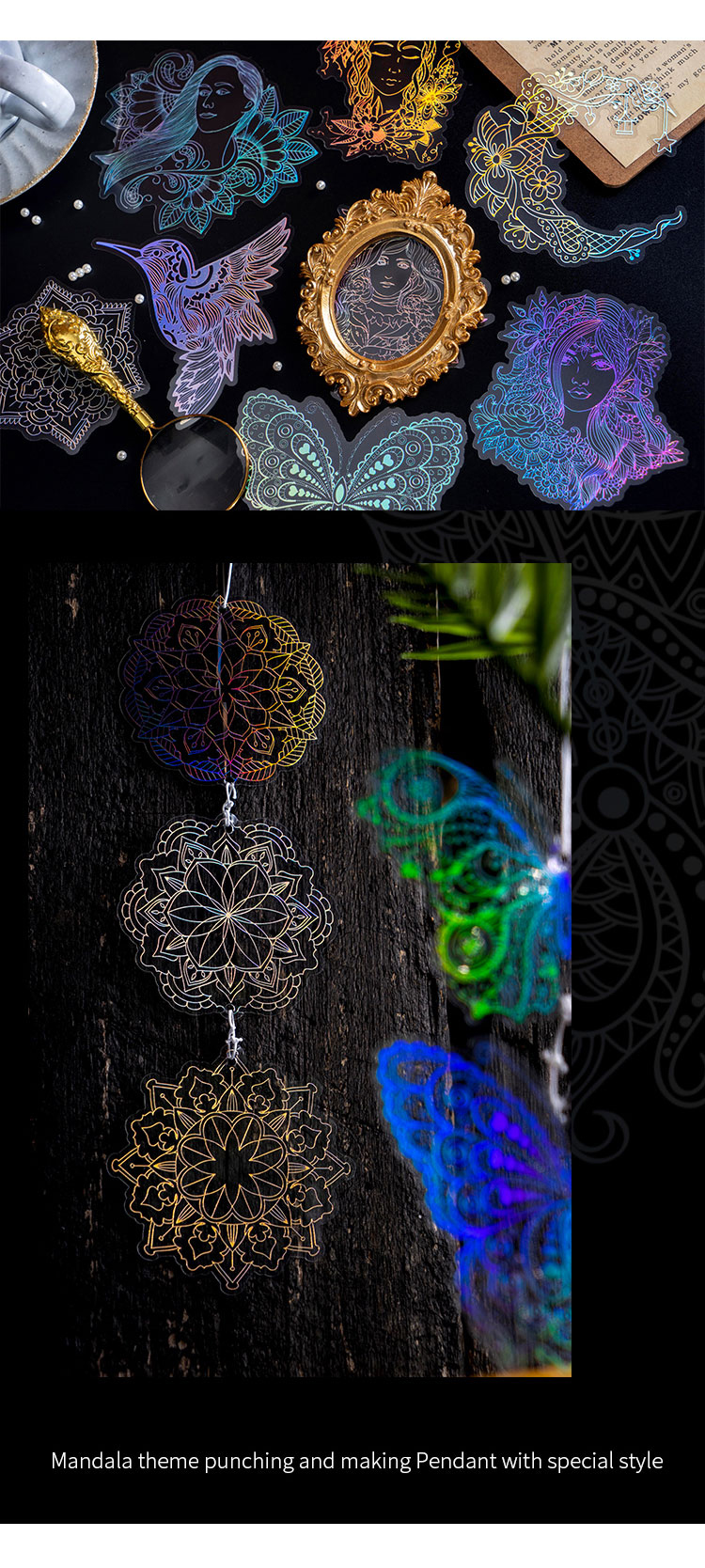 10Pcs/Bag Vintage Laser Animal Sticker Art Aesthetic Feather Hand Account Decoration Stationery Sticker 8 Styles