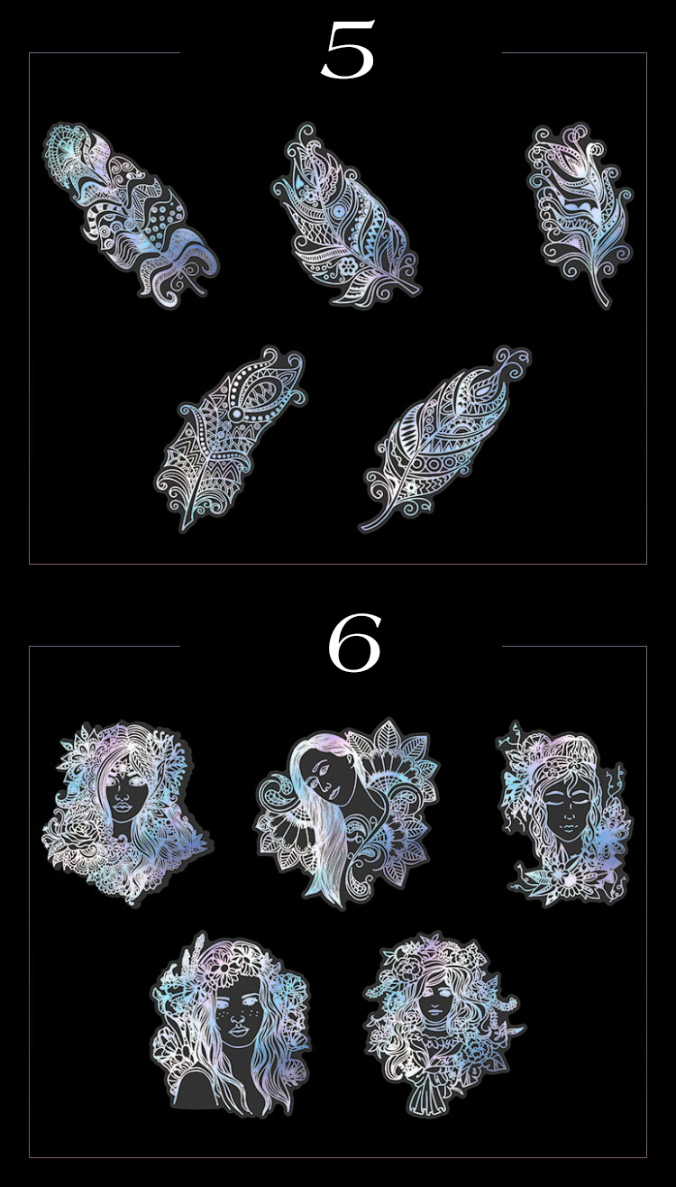 10Pcs/Bag Vintage Laser Animal Sticker Art Aesthetic Feather Hand Account Decoration Stationery Sticker 8 Styles