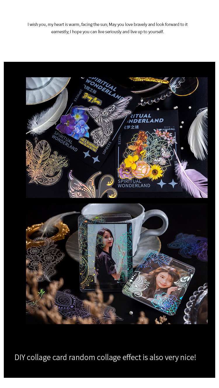 10Pcs/Bag Vintage Laser Animal Sticker Art Aesthetic Feather Hand Account Decoration Stationery Sticker 8 Styles