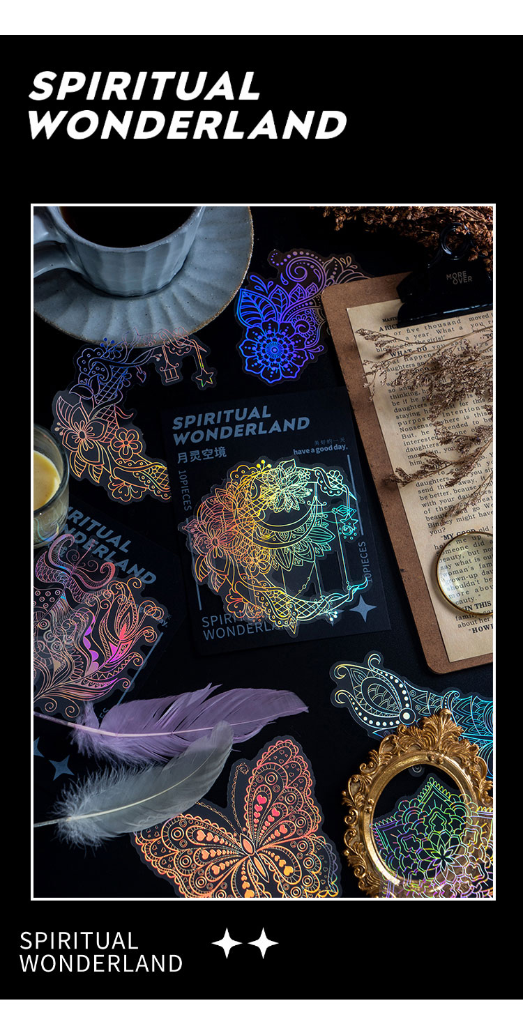10Pcs/Bag Vintage Laser Animal Sticker Art Aesthetic Feather Hand Account Decoration Stationery Sticker 8 Styles