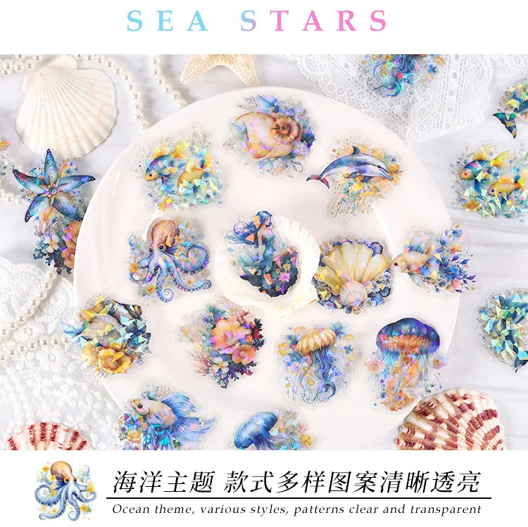 30cps/lot Kawaii Scrapbook Stickers ocean stars DIY Journaling Scrapbooking Supplies Decorative Stationery Sticker