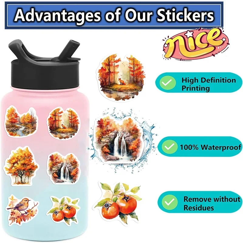 10/30/50PCS Cute Autumn Harvest Decoration Scrapbooking Colorful PVC Sticker Aesthetic Stationery School Supplies for Kids