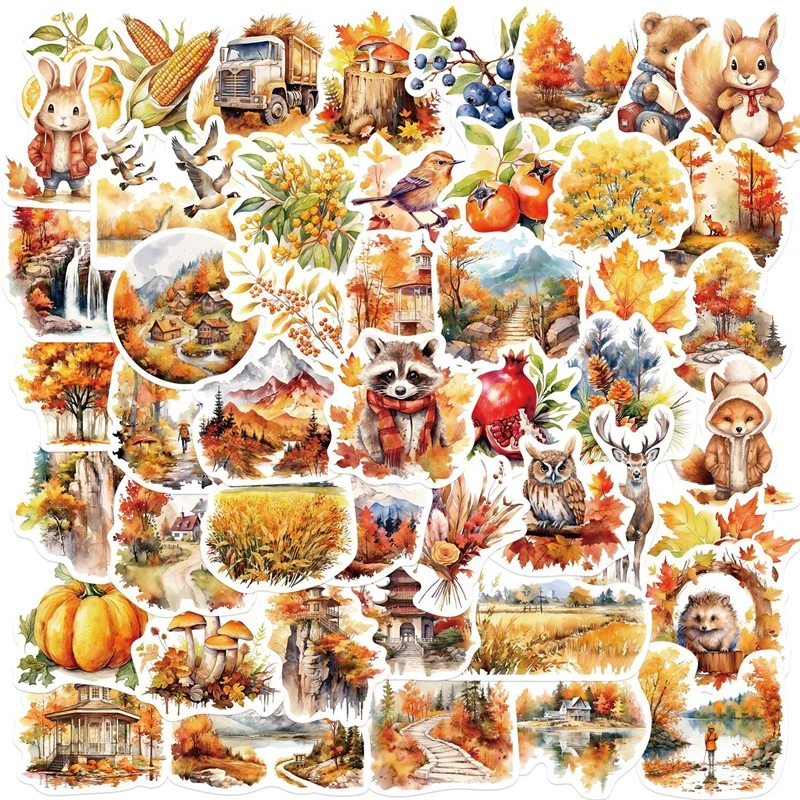 10/30/50PCS Cute Autumn Harvest Decoration Scrapbooking Colorful PVC Sticker Aesthetic Stationery School Supplies for Kids