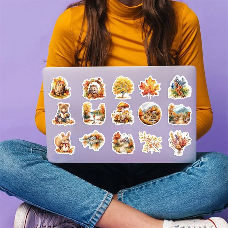 10/30/50PCS Cute Autumn Harvest Decoration Scrapbooking Colorful PVC Sticker Aesthetic Stationery School Supplies for Kids