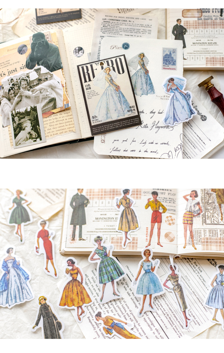 40pcs Kawaii Nostalgic Fashion Show Themed Stationery Stickers Set for Scrapbooking DIY Crafts And Mobile Decoration