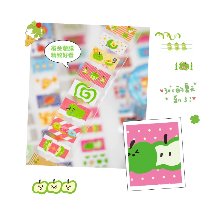 25mm * 2m/roll Apple Fantasy series Kawaii die cut label stickers DIY scrapbook decoration diary Junk Journal aesthetic stickers