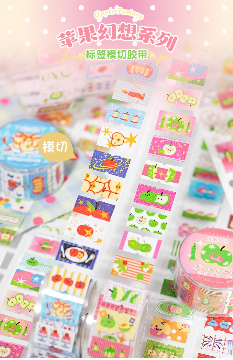 25mm * 2m/roll Apple Fantasy series Kawaii die cut label stickers DIY scrapbook decoration diary Junk Journal aesthetic stickers