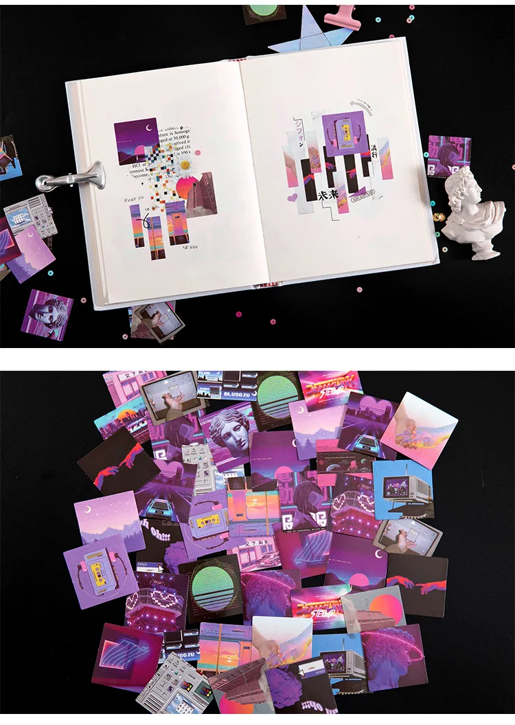 45Pcs/Box Purple Series Aesthetic Stickers for Children Decorative Squared Paper Diary & Stationery Sticker Set for Journals