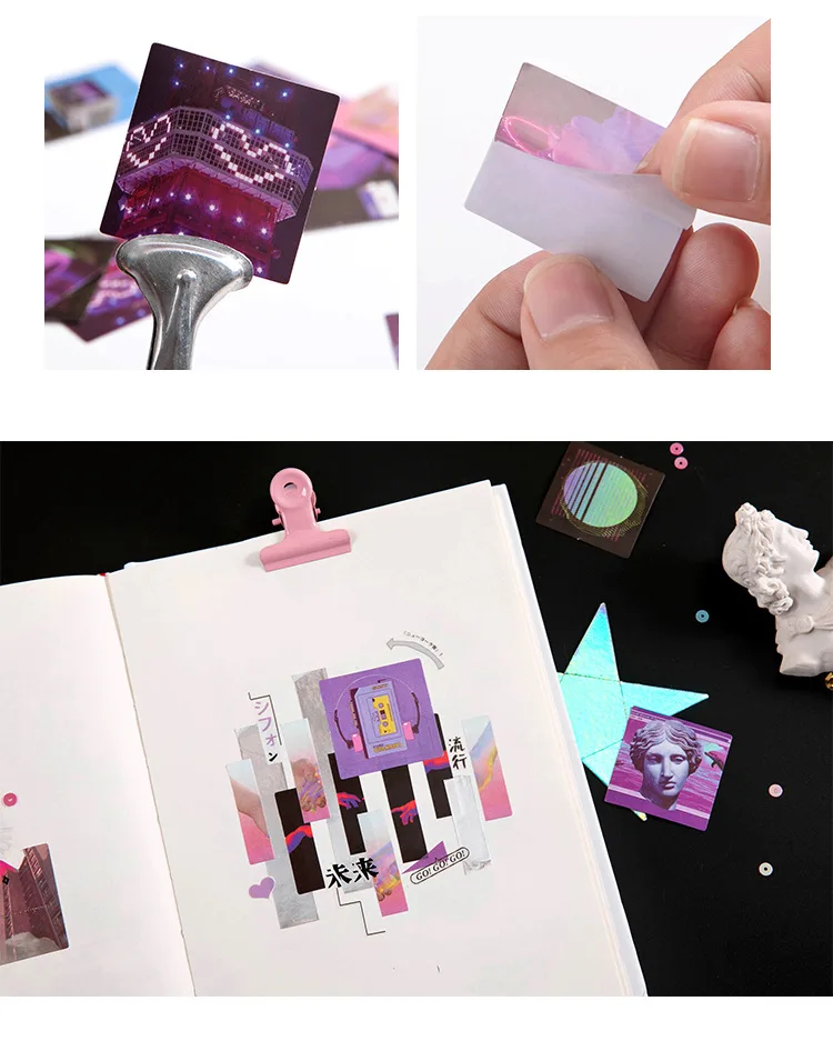 45Pcs/Box Purple Series Aesthetic Stickers for Children Decorative Squared Paper Diary & Stationery Sticker Set for Journals
