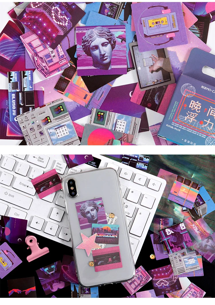 45Pcs/Box Purple Series Aesthetic Stickers for Children Decorative Squared Paper Diary & Stationery Sticker Set for Journals