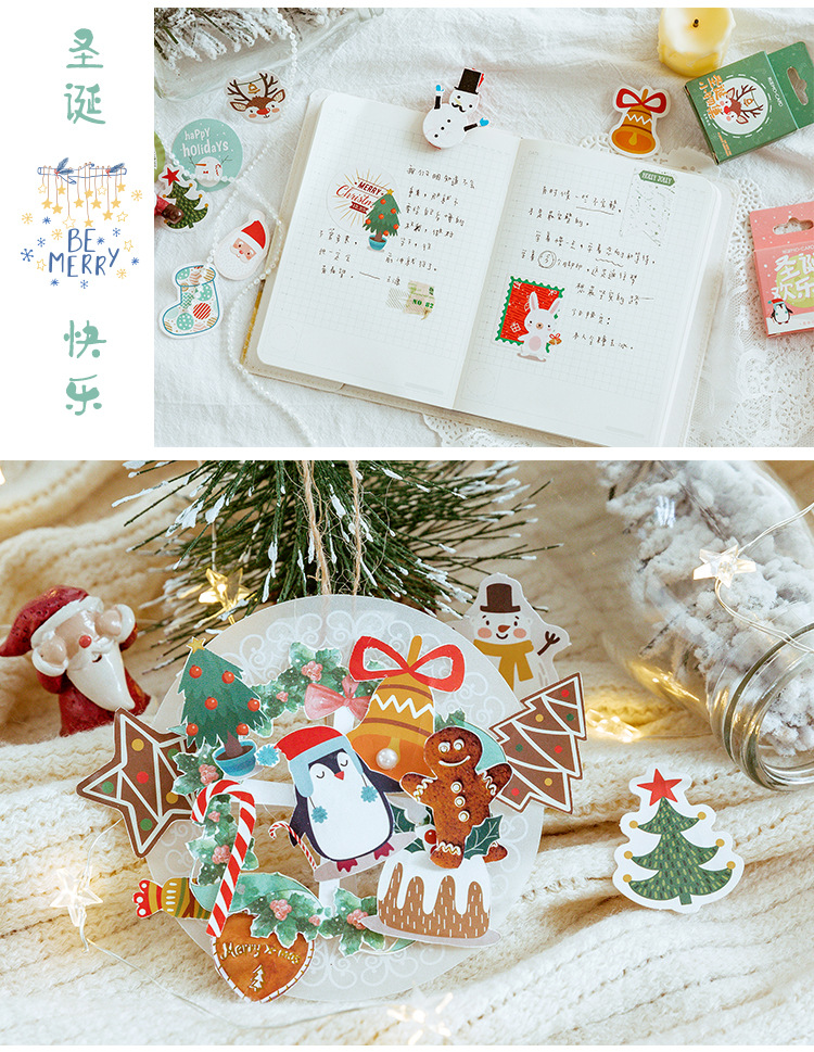 45 Pcs Kawaii Merry Christmas Stationery Stickers Set for Scrapbooking DIY Craft Mobile Diary Decoration