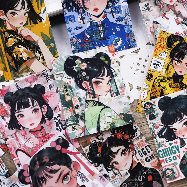 16pcs Stationery Stickers with Chinese Retro Girls  Waterproof Features Perfect for DIY Crafts, Journal Decoration  Scrapbooking