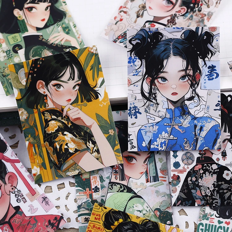 16pcs Stationery Stickers with Chinese Retro Girls  Waterproof Features Perfect for DIY Crafts, Journal Decoration  Scrapbooking