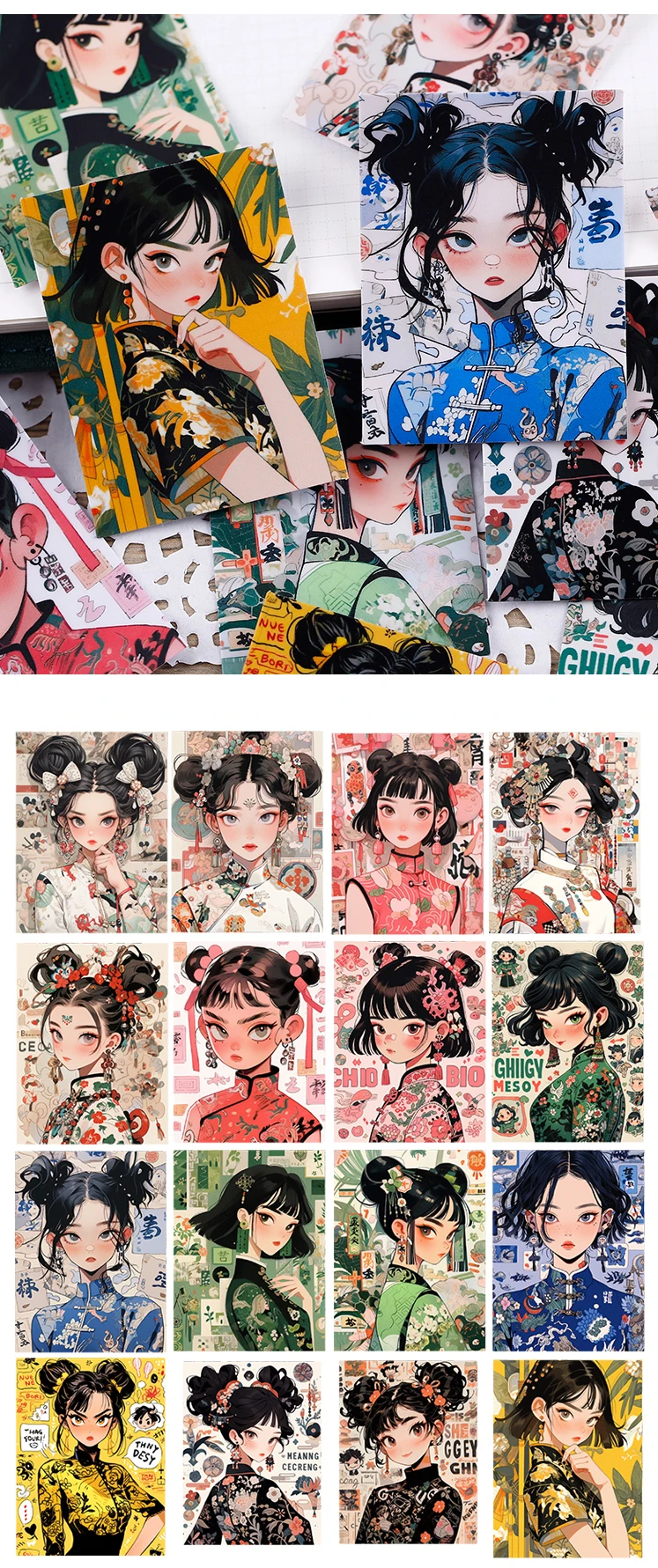 16pcs Stationery Stickers with Chinese Retro Girls  Waterproof Features Perfect for DIY Crafts, Journal Decoration  Scrapbooking
