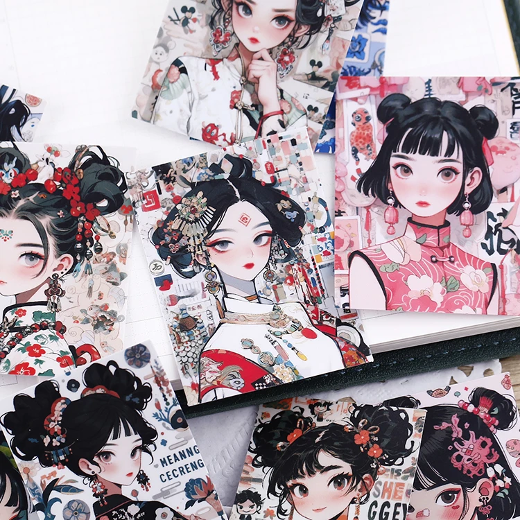16pcs Stationery Stickers with Chinese Retro Girls  Waterproof Features Perfect for DIY Crafts, Journal Decoration  Scrapbooking