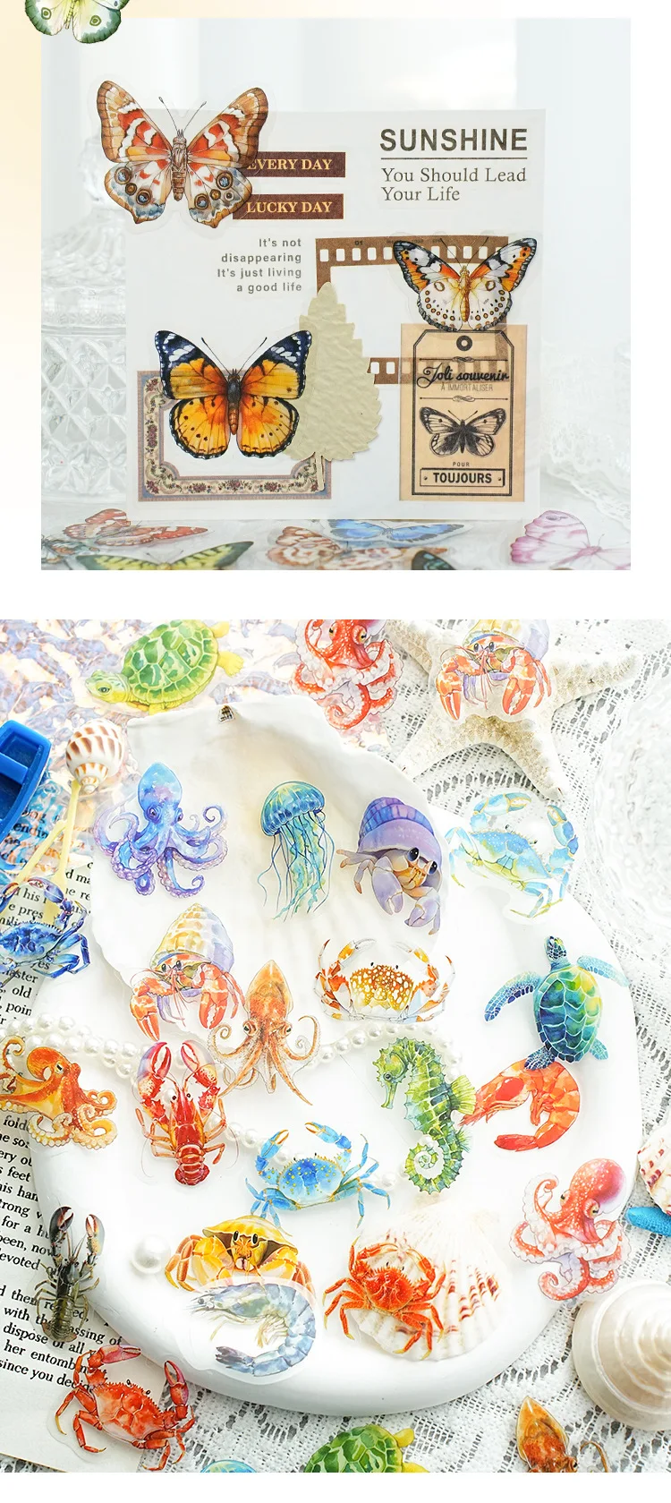 50pcs/1lot Kawaii Scrapbook Stickers Colorful World Junk Journal Gold Planner Stationery Sticker Planner Decorative