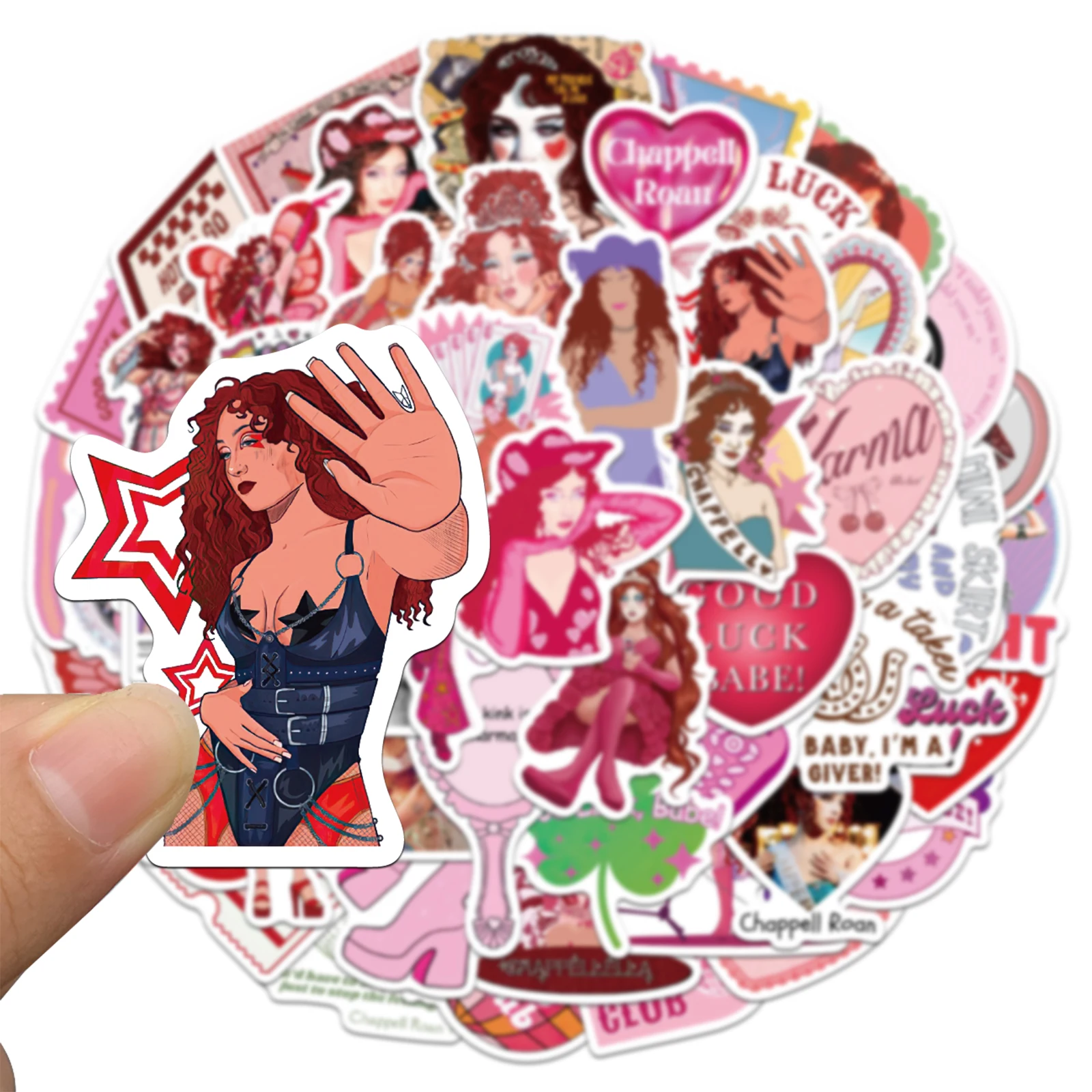 52PCS Chappell Roan Stickers Pink Exquisite Handbooks Material Phone Cases Laptop Suitcases Water Cups Waterproof Stickers