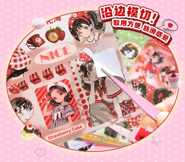 30 Pages Japanese Y2K Retro Cute Decorative Stickers Book Scrapbooking Phone Case DIY Journal Collage Material Sticker Gift