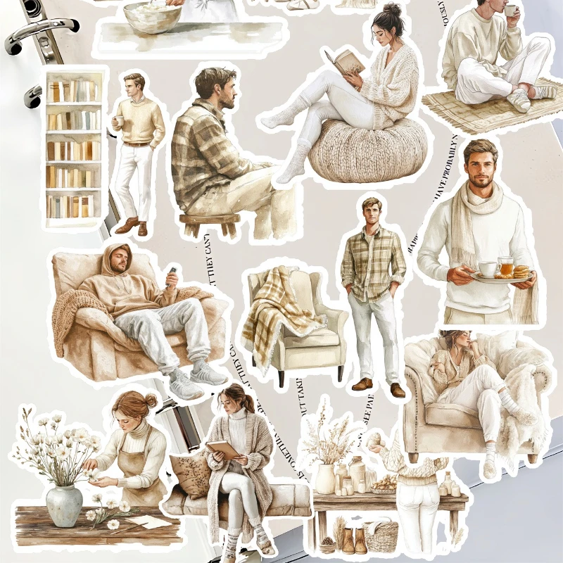 17pcs Watercolor Leisure, Comfortable, Reading, Stickers DIY Scrapbooking Diary Project Decoration Vintage Journal Stationery