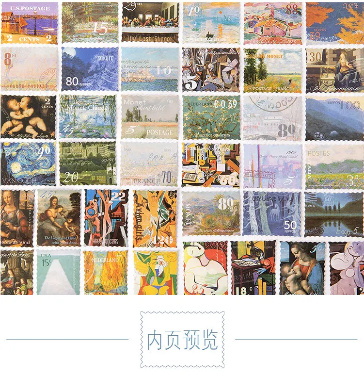 45 pcs/set World Famous Painting Collections Paper Stickers Scrapbooking Diy Journal Sealing Kawaii Sticker Cute Stationery Gift