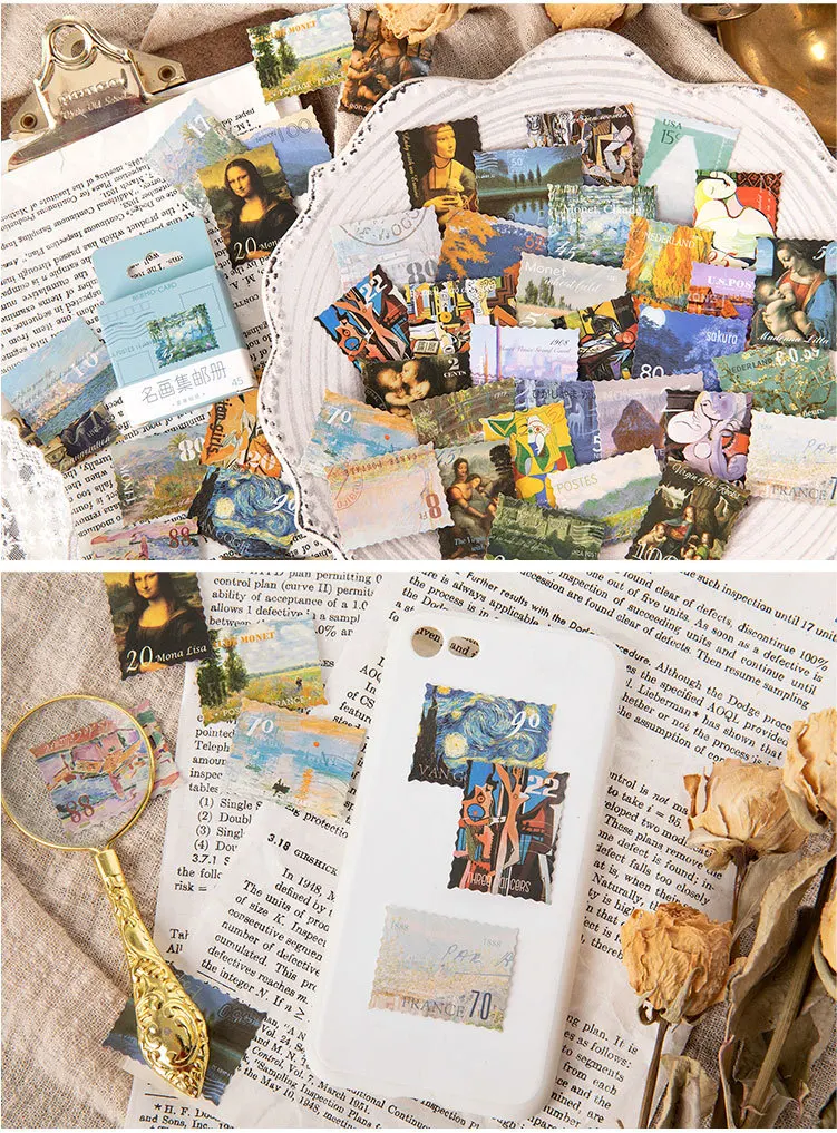 45 pcs/set World Famous Painting Collections Paper Stickers Scrapbooking Diy Journal Sealing Kawaii Sticker Cute Stationery Gift