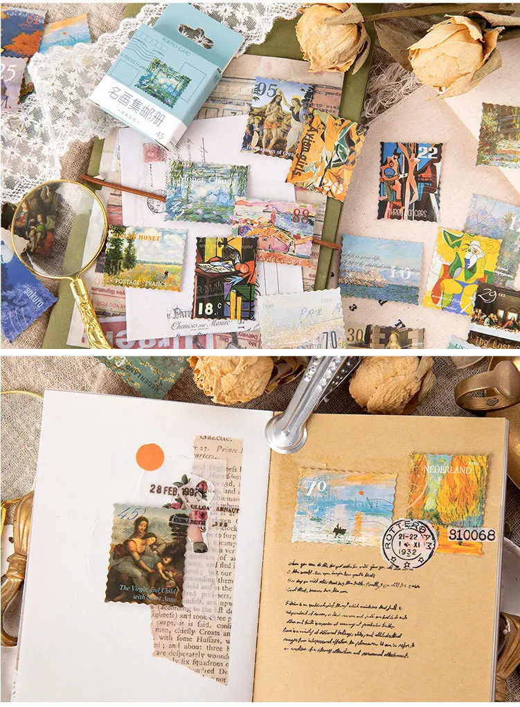 45 pcs/set World Famous Painting Collections Paper Stickers Scrapbooking Diy Journal Sealing Kawaii Sticker Cute Stationery Gift