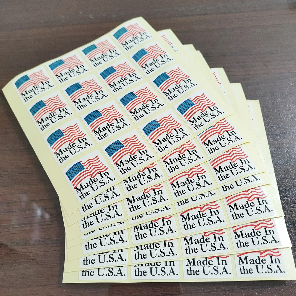 100pcs 25x25mm Made In the U.S.A Self-adhesive Paper Label Sticker With Gloss Lamination Products Origin Instruction Tag