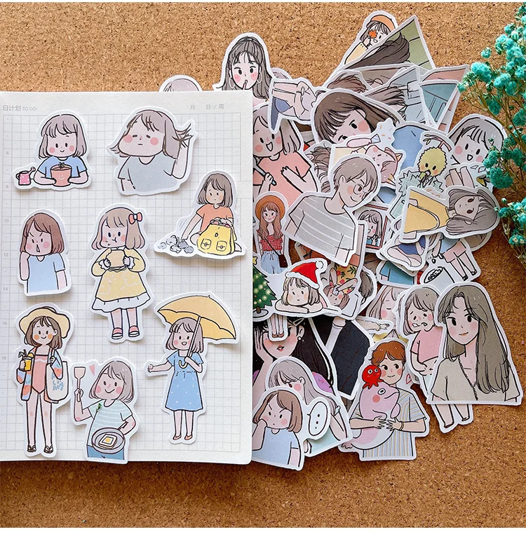 60pcs Korean Ins Hand-painted Stickers For Boys Girls Decorated With Waterproof Small Patterns For Girls' Daily Hand Account