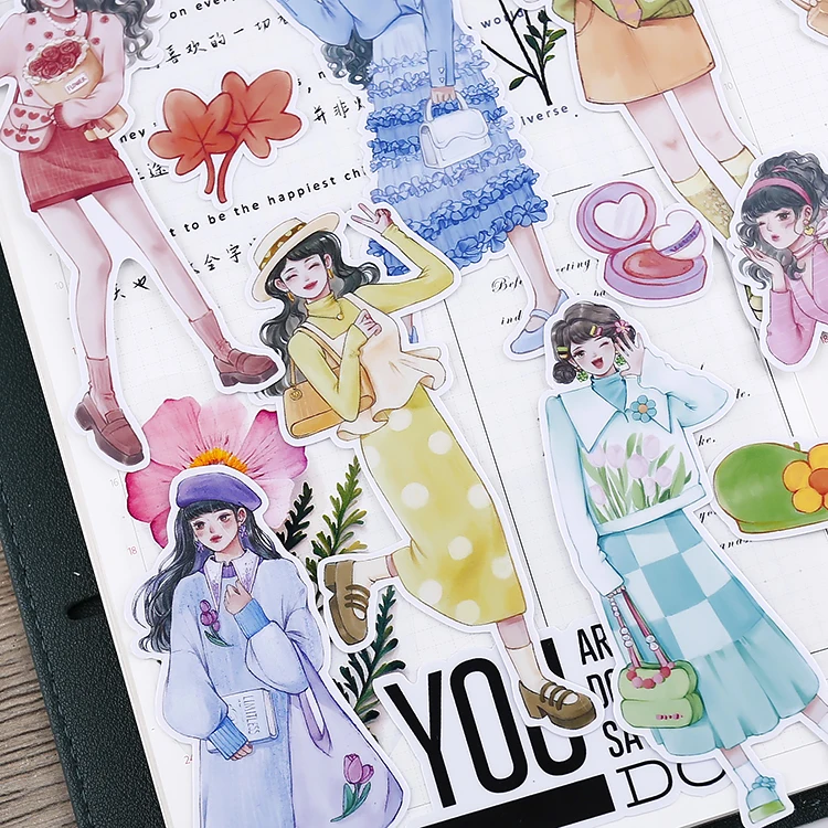 26PCS Girly Stickers: Sweet and Cute Characters for Journaling, Scrapbooking and DIY Crafts stationary planner
