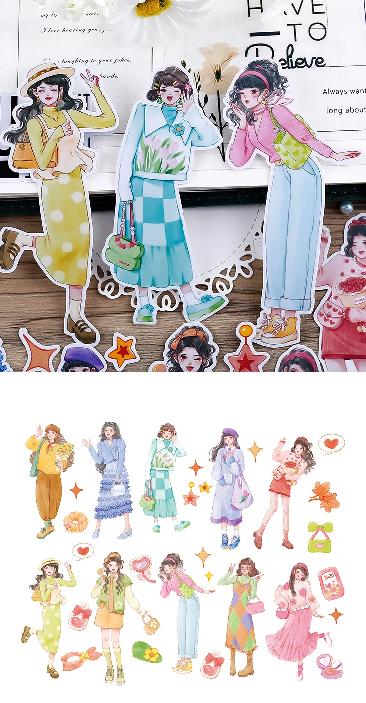 26PCS Girly Stickers: Sweet and Cute Characters for Journaling, Scrapbooking and DIY Crafts stationary planner