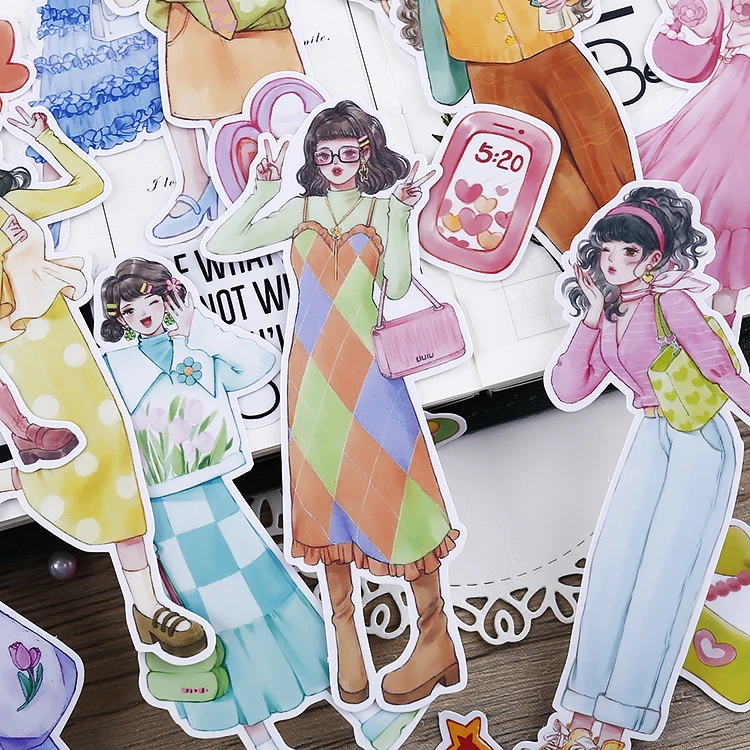 26PCS Girly Stickers: Sweet and Cute Characters for Journaling, Scrapbooking and DIY Crafts stationary planner
