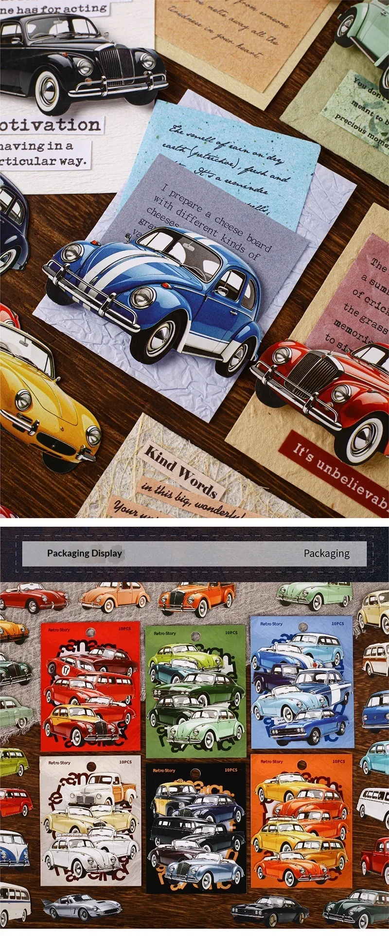 JIANWU Vintage Car Landscape Material Collage Scrapbooking Sticker Creative DIY Journal Stationery