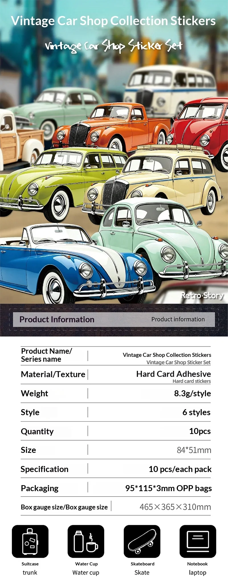 JIANWU Vintage Car Landscape Material Collage Scrapbooking Sticker Creative DIY Journal Stationery