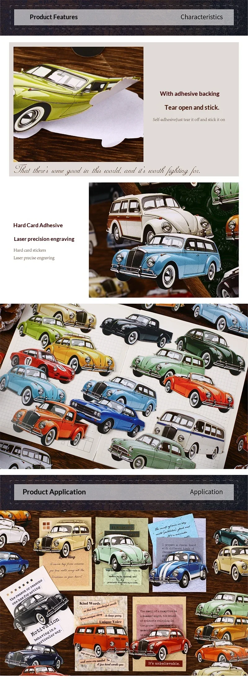 JIANWU Vintage Car Landscape Material Collage Scrapbooking Sticker Creative DIY Journal Stationery