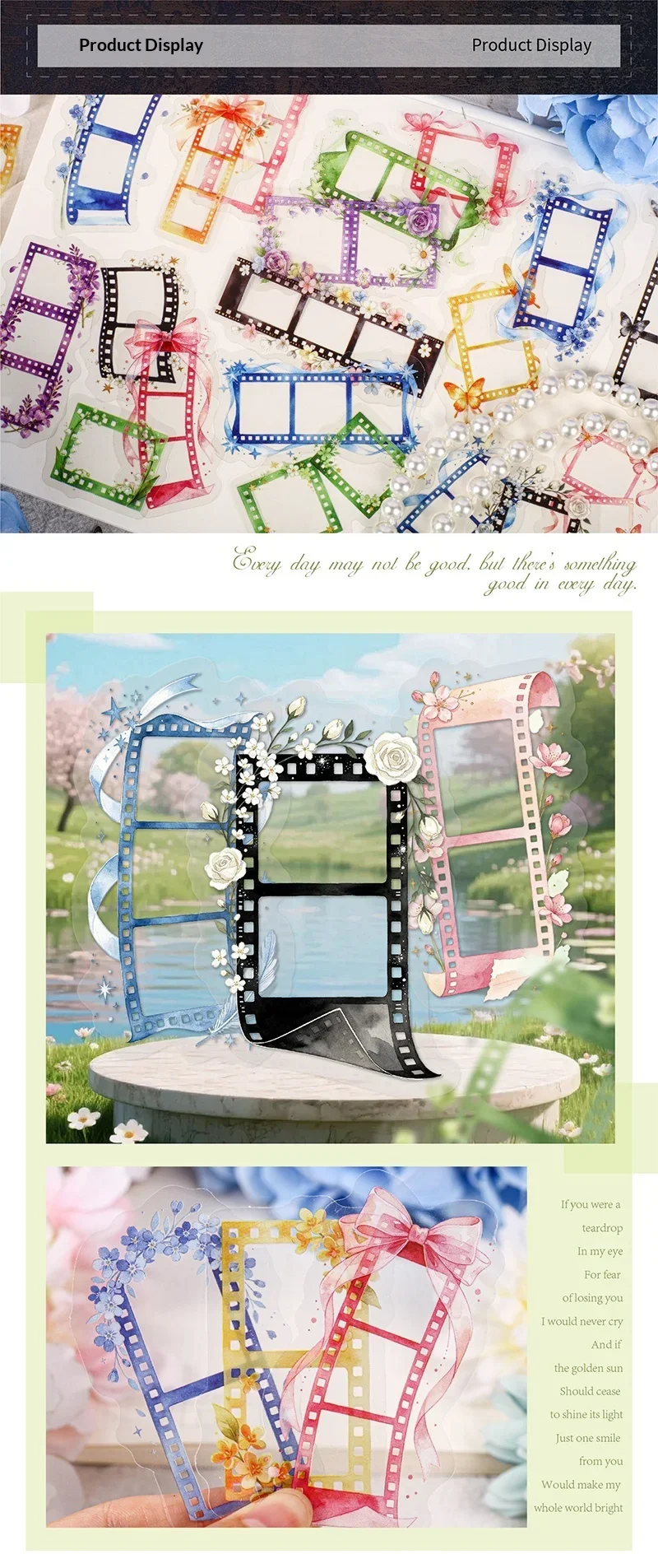 JIANWU Vintage Flower Butterfly Film Border Landscape Material Collage Scrapbooking PET Sticker Creative DIY Journal Stationery