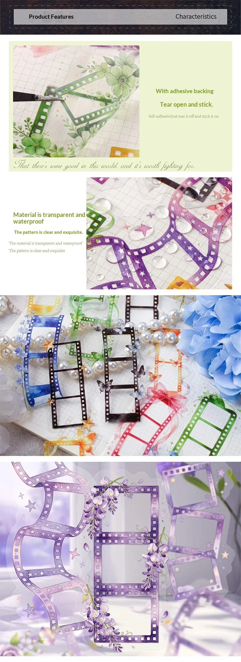 JIANWU Vintage Flower Butterfly Film Border Landscape Material Collage Scrapbooking PET Sticker Creative DIY Journal Stationery