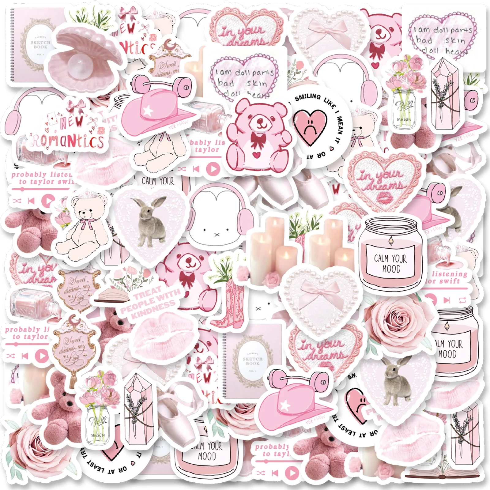 46pcs Valentine's Day Theme Pattern Stickers, Suitable for Valentine Parties, Photo Albums, Notebooks, Phone Cases, Water Bottle