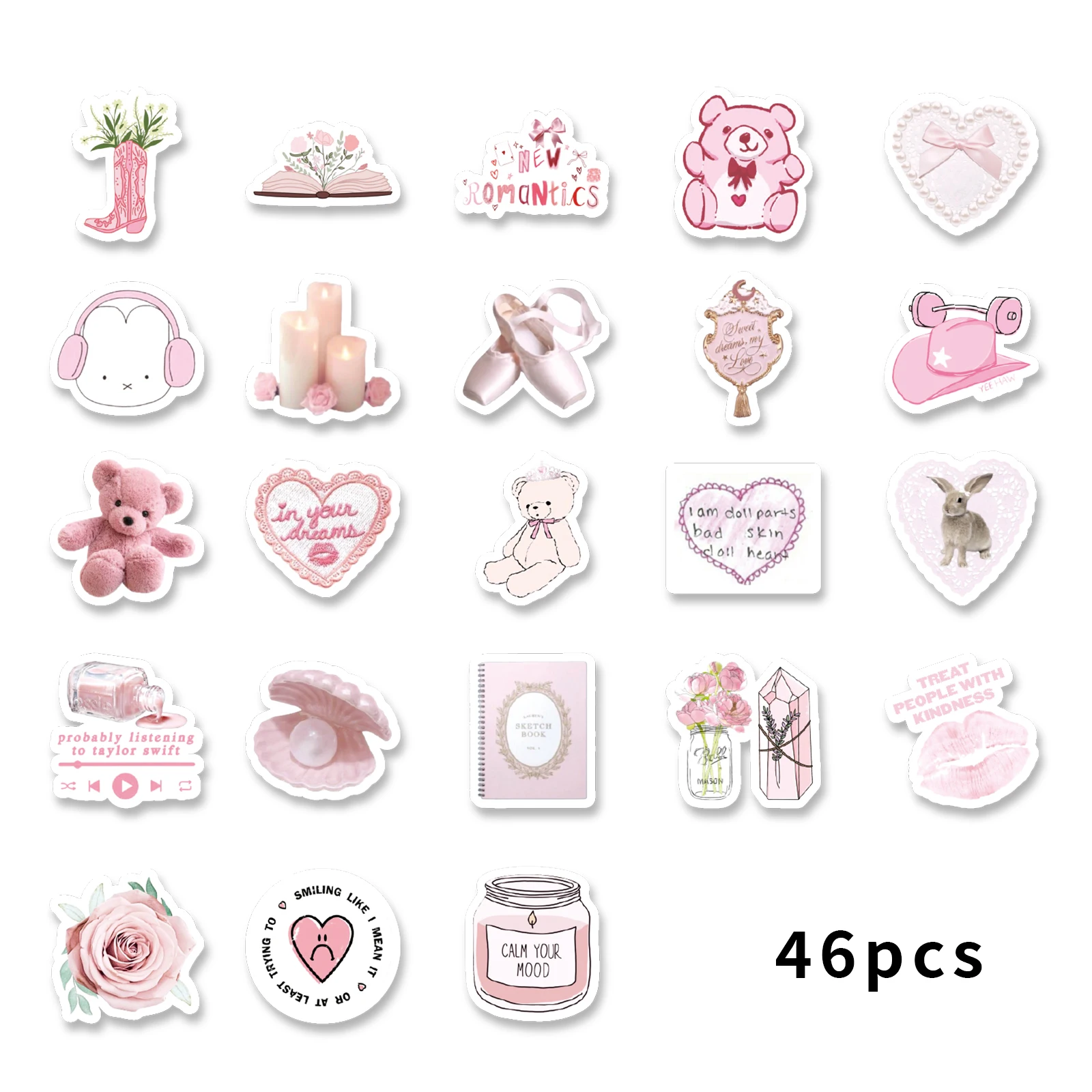 46pcs Valentine's Day Theme Pattern Stickers, Suitable for Valentine Parties, Photo Albums, Notebooks, Phone Cases, Water Bottle