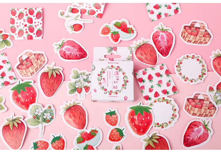 45 Pcs/box Strawberry Cheese Delicacy Food Journal Decorative Stationery Stickers Scrapbooking DIY Diary Album Stick Lable