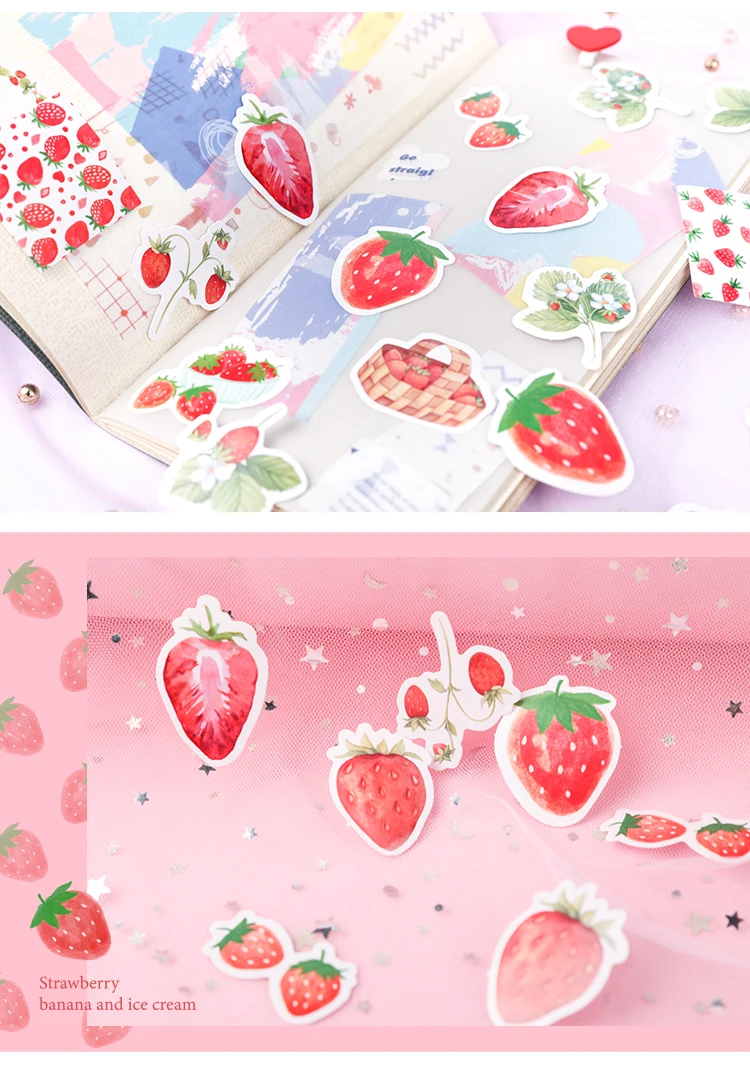 45 Pcs/box Strawberry Cheese Delicacy Food Journal Decorative Stationery Stickers Scrapbooking DIY Diary Album Stick Lable