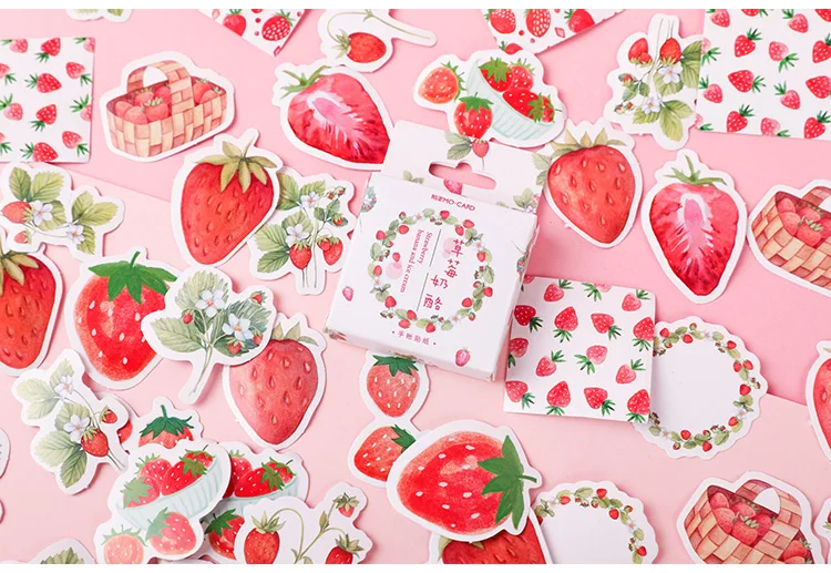 45 Pcs/box Strawberry Cheese Delicacy Food Journal Decorative Stationery Stickers Scrapbooking DIY Diary Album Stick Lable