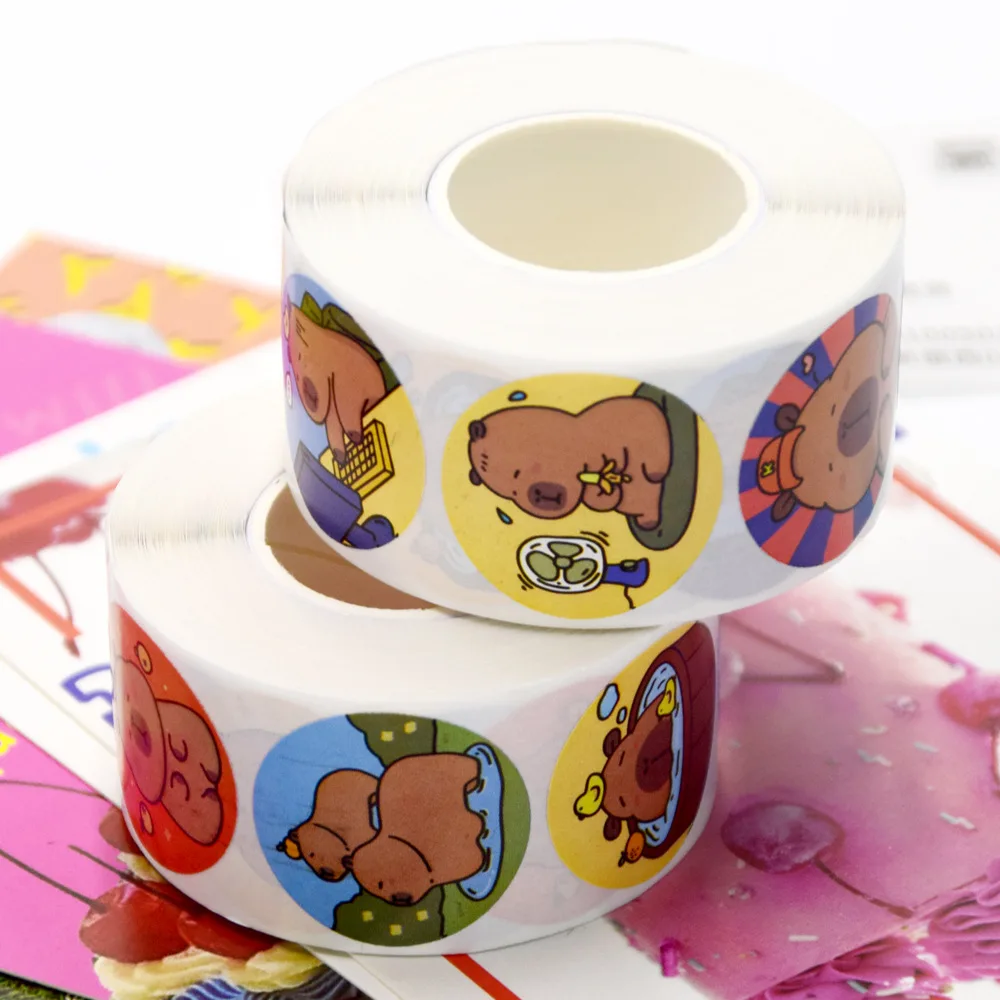 500Pcs Capybara Stickers Roll 1'' Cute Animal Stickers for Kids Stickers,Teacher Reward Supplies Colorful Stickers for Classroom