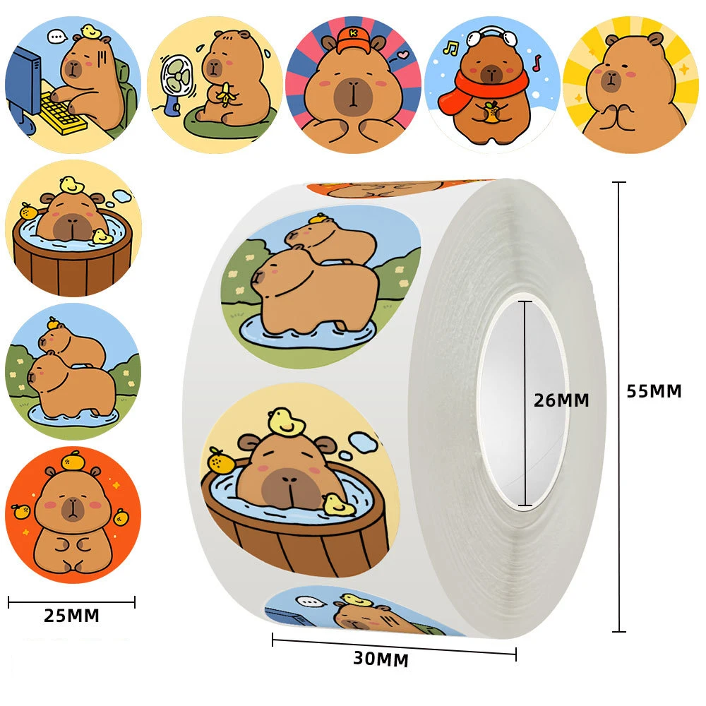 500Pcs Capybara Stickers Roll 1'' Cute Animal Stickers for Kids Stickers,Teacher Reward Supplies Colorful Stickers for Classroom
