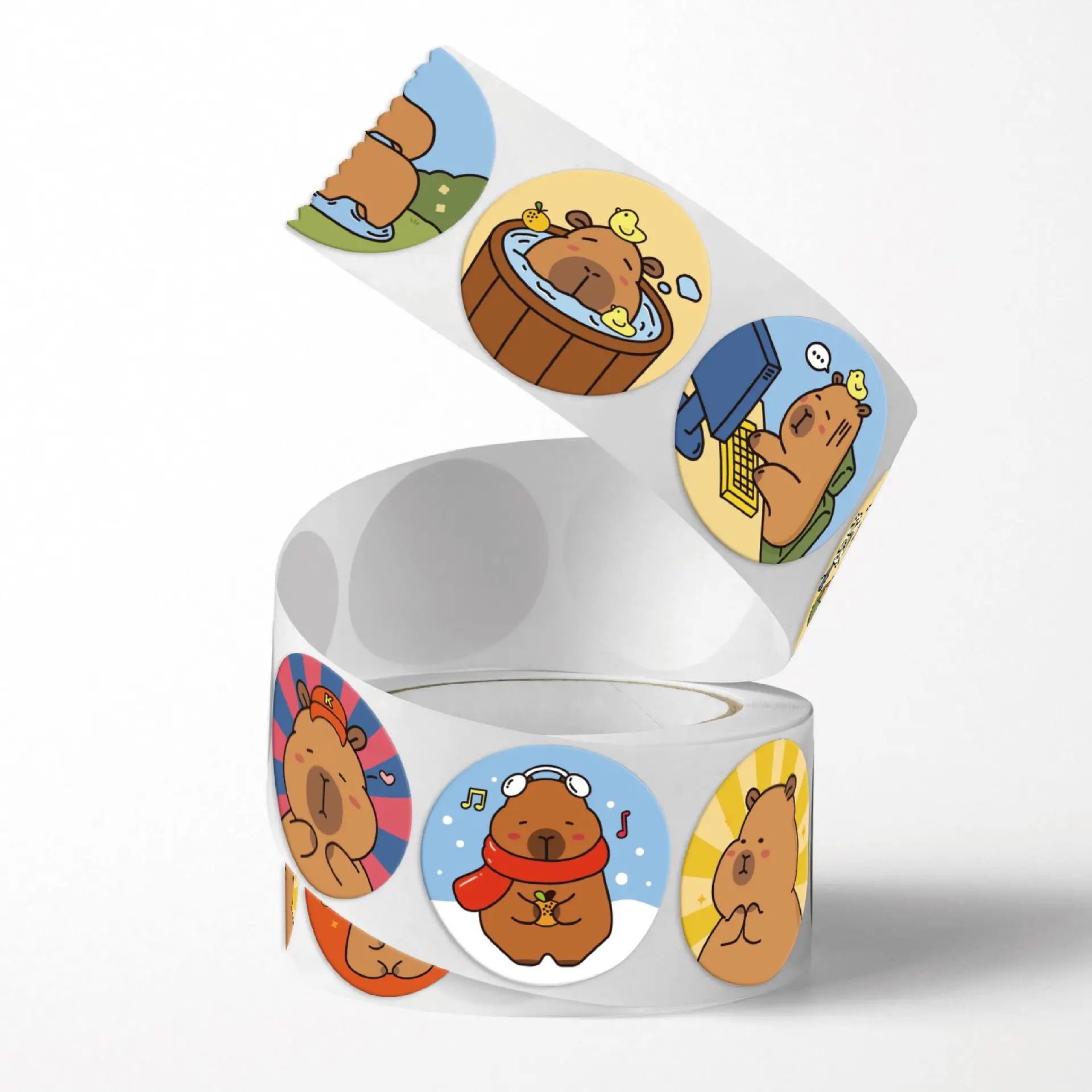 500Pcs Capybara Stickers Roll 1'' Cute Animal Stickers for Kids Stickers,Teacher Reward Supplies Colorful Stickers for Classroom