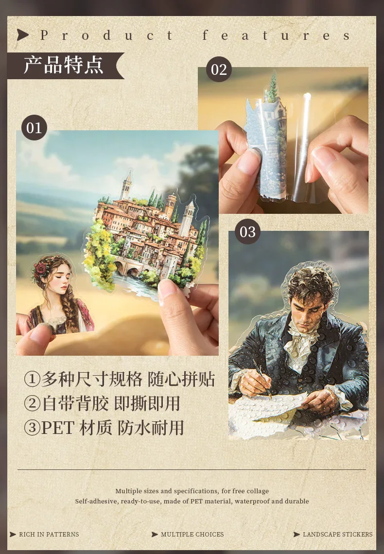 1pack/3pack Literary Story Series Classic Novel Scenery Stickers 20 Sheets with 6 Styles Perfect for Hand Account Decoration