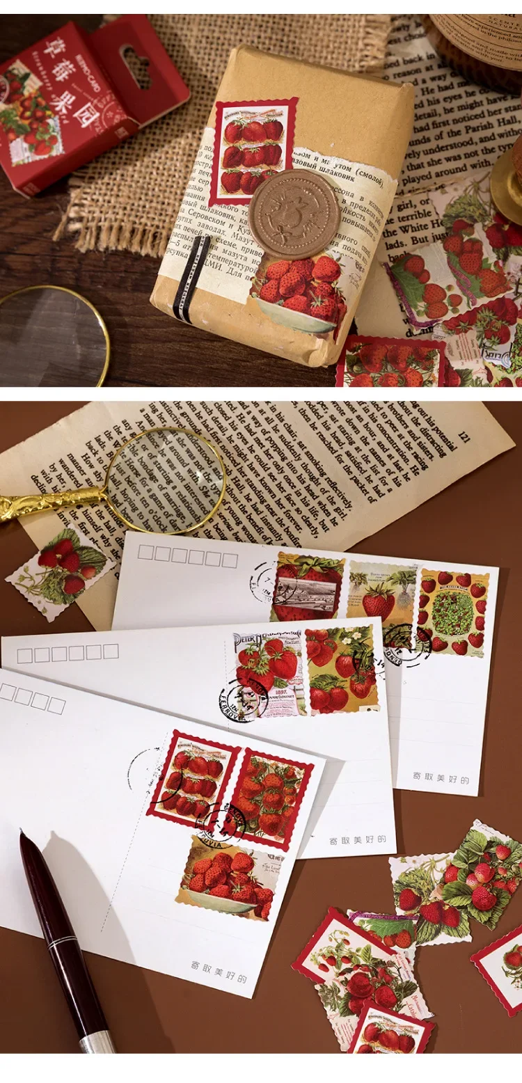 45Pcs Strawberry Themed Stickers Album Diary Labels Scrapbooking Materials DIY Journaling Stationery Cute Fruit Decorative Paper