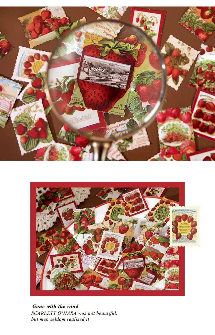 45Pcs Strawberry Themed Stickers Album Diary Labels Scrapbooking Materials DIY Journaling Stationery Cute Fruit Decorative Paper